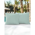 thumbnail image 4 of Outdoor Pillows Waterproof, Teal Green Botanical Throw Pillows with Inserts Included, Farmhouse Modern Striped Leaf Indoor Outdoor Decorative Lumbar Pillow for Bed/Couch/Patio 16"x16", 2Pcs, 4 of 8