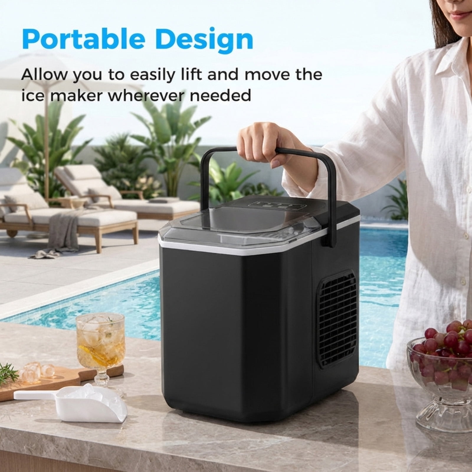 RUIE Countertop Ice Maker,Portable Ice Machine with 26.5 Lbs/Day Production and Self-Cleaning,2 Ice Sizes,One-Button Start,Bullet Ice Maker for Home Kitchen Office Party
