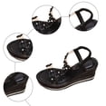 thumbnail image 5 of Rokment Glitter Crystal Flowers Platform Wedge Sandals for Women Sparkly Rhinestones Elegant Chunky High Heels Elastic Ankle Strap Bride Wedding Dress Summer Shoes Beach Black Size 6, 5 of 7