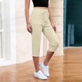 thumbnail image 5 of AHTJRT Women's Capri Pants Cargo Style Elastic Waist Pull-On Trousers with Pockets Drawstrings Summer Casual Cropped Cotton Chino Pants Khaki XXL, 5 of 7