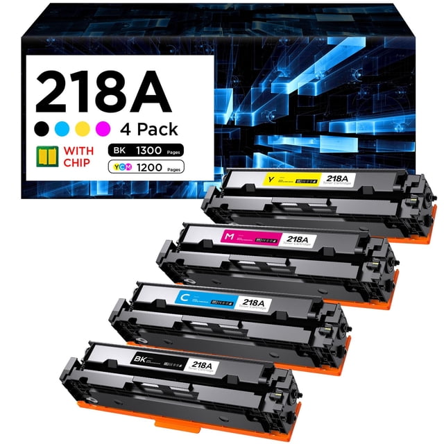 Paquete de 4 cartuchos de tóner 218A con chip para HP LaserJet