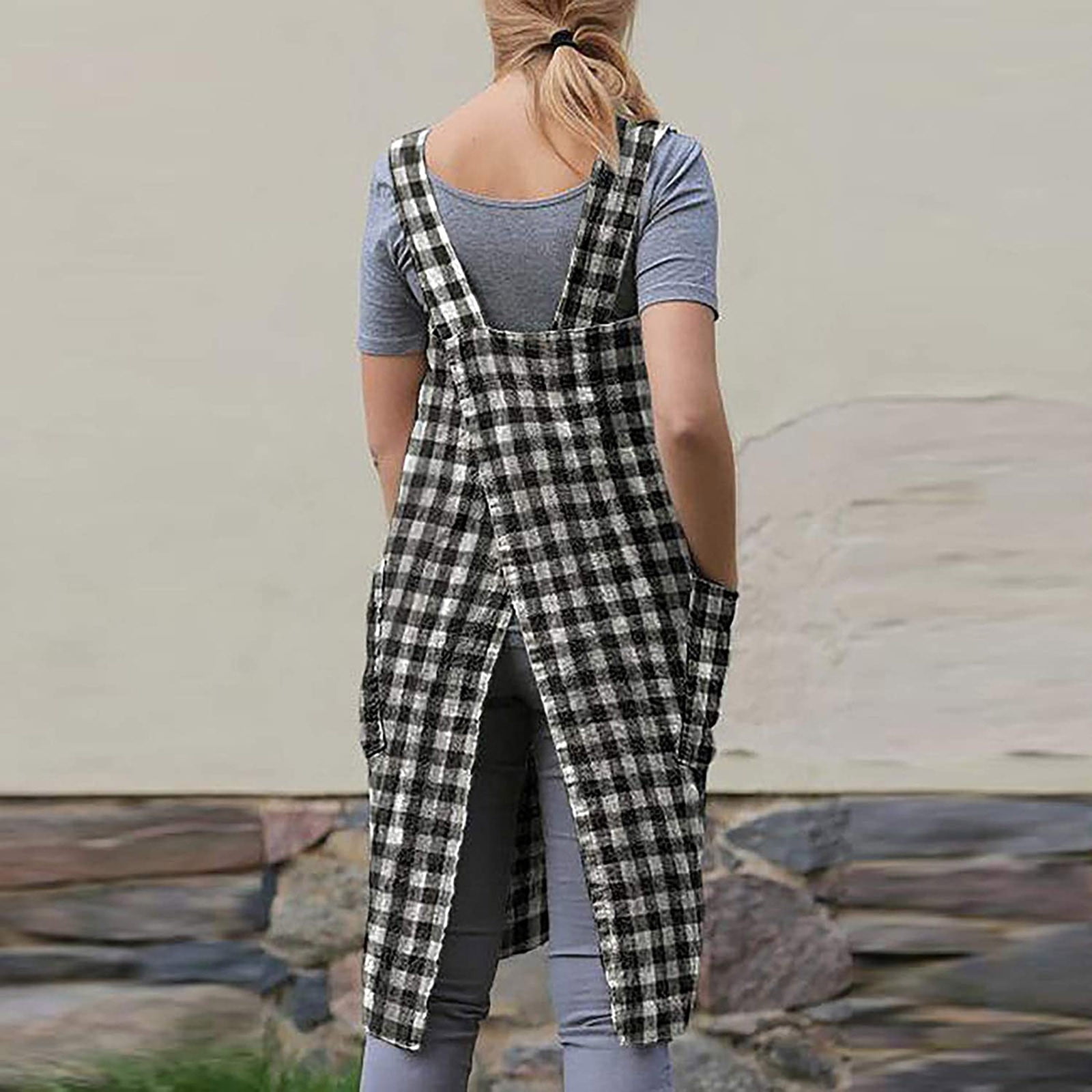 Black Checkered Dungaree Dress