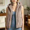thumbnail image 2 of uublik Fleece Vest for Women Khaki Casual Sleeveless Open Front Winter Warm Fuzzy Jacket with Pockets, 2 of 8