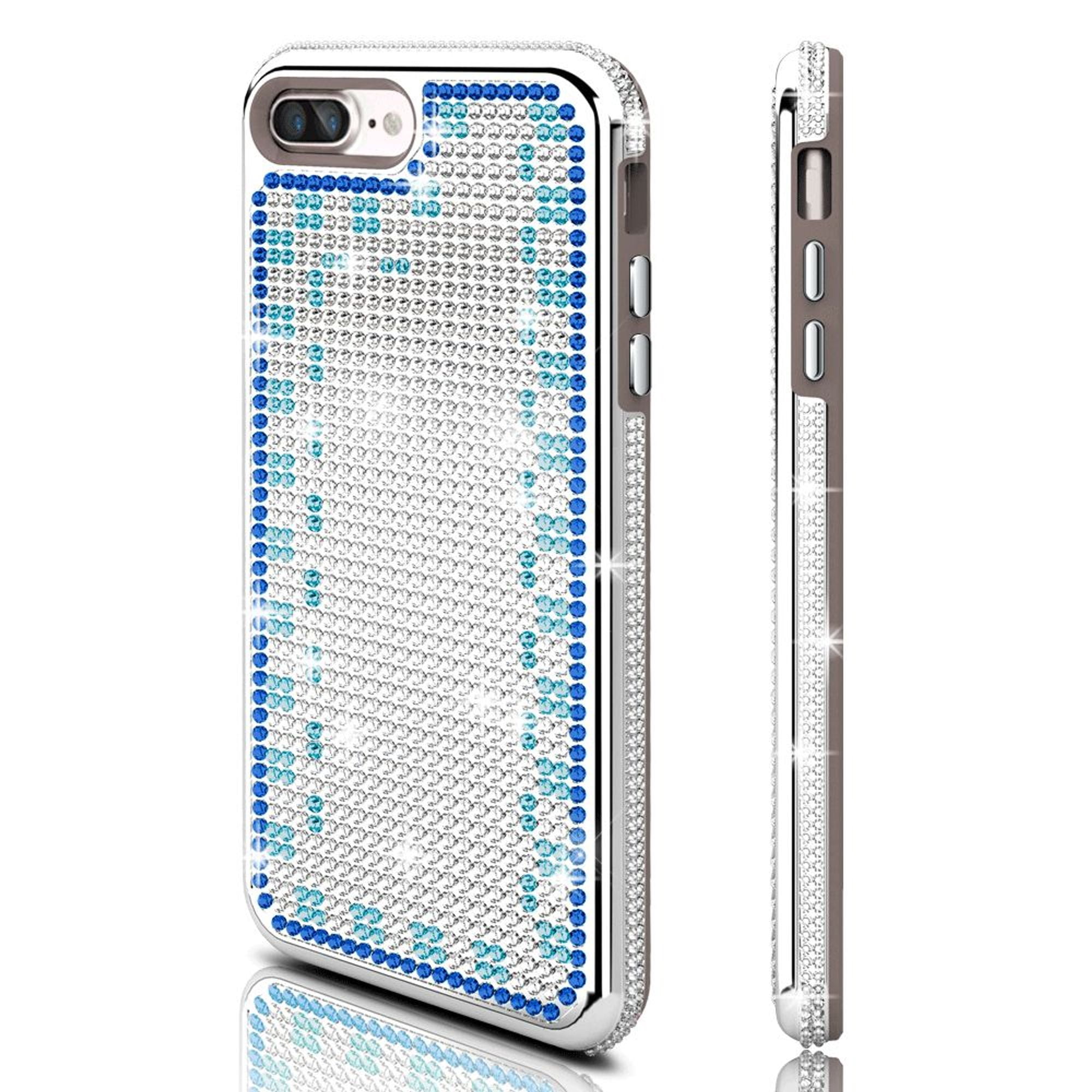 MyBat Hard Hybrid Diamante TPU Cover Case for Apple iPhone 8 Plus / iPhone 7 Plus - Silver/Blue