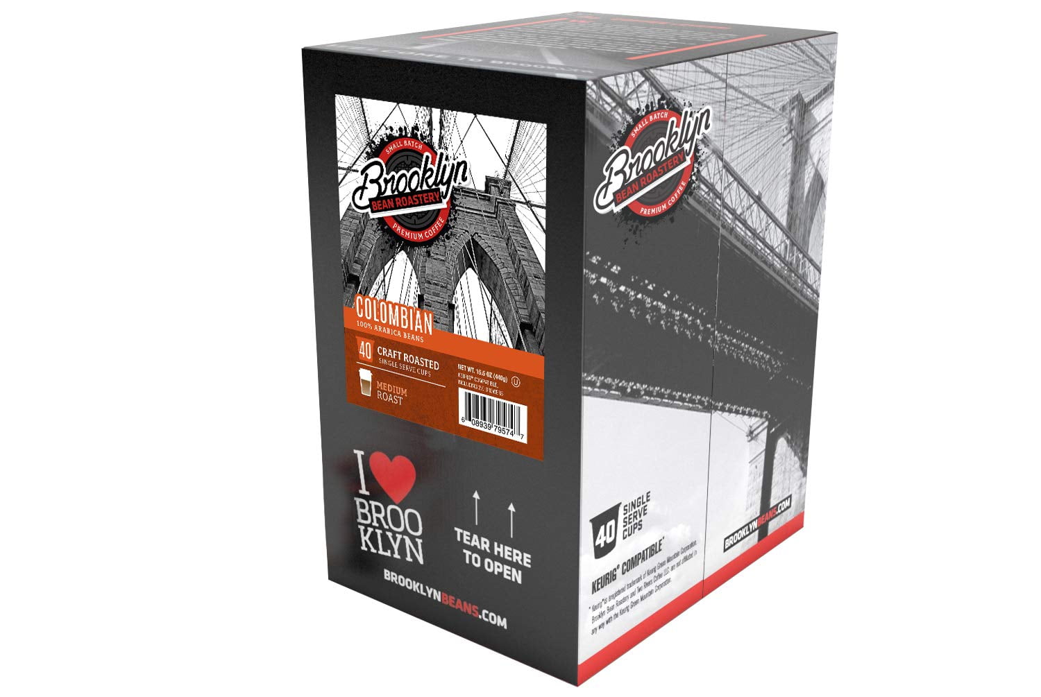 Brooklyn Bean Roastery Colombian Coffee Pods for Single-Serve Coffee Brewers, 40-Pack
