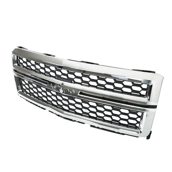 munirater Chrome Front Bumper Upper Honeycomb Grille Replacement for Silverado 1500 2014 2015