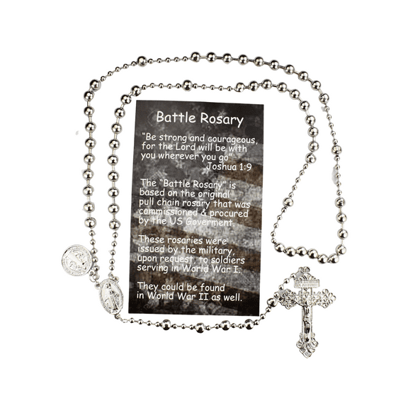 Silver Plated Battle Rosary with St. Benedict Medal