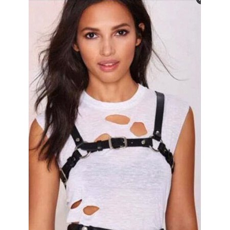 VEEKI Punk Waist Chain Black Leather Body Chain Harness Belly Belt Chains Nightclub Party Body