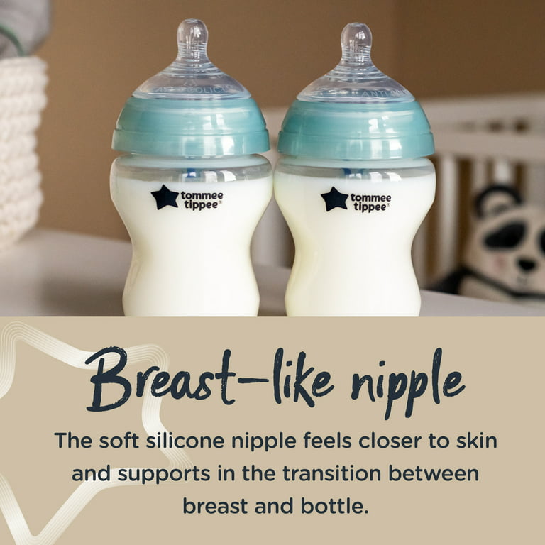 Tommee Tippee Anti-Colic Baby Bottles, Slow Flow Breast-Like  Nipple and Unique Anti-Colic Venting System, 9oz, 4 Count, Clear : Baby