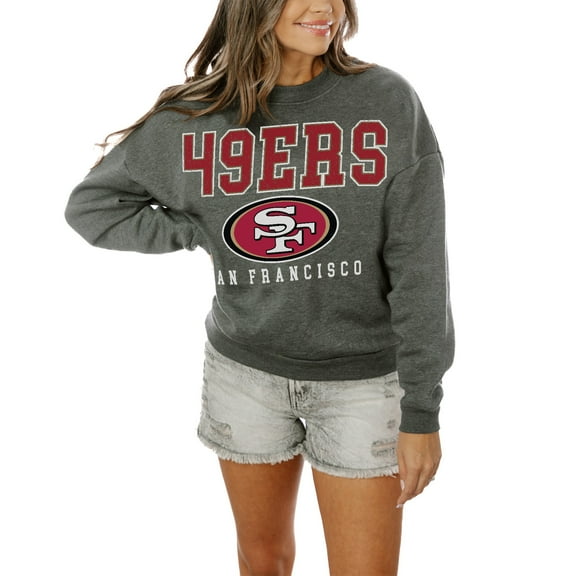 Women's Gameday Couture Charcoal San Francisco 49ers Oversized Bring The Energy Pullover Sweatshirt