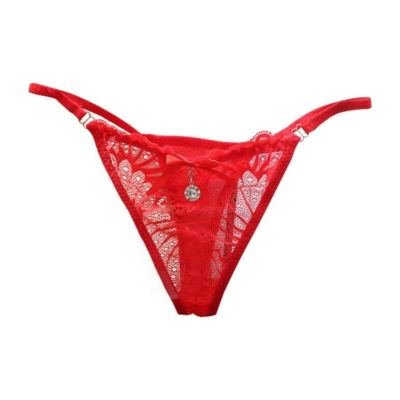 Panties for Women,Exquisite Underwear Transparent Lace Low Waist Thong Seamless Elastic Breathable T-Shaped Panties,Womens Underwear,Red,One Size