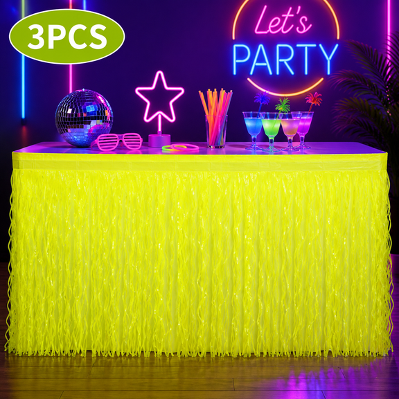 Neon Party Supplies Glow in The Dark Table Skirts Fluorescent Table Decoration Tablecloth Streamer for Birthday Pool Halloween New Years Eve Party Supplies Green 3-Pack