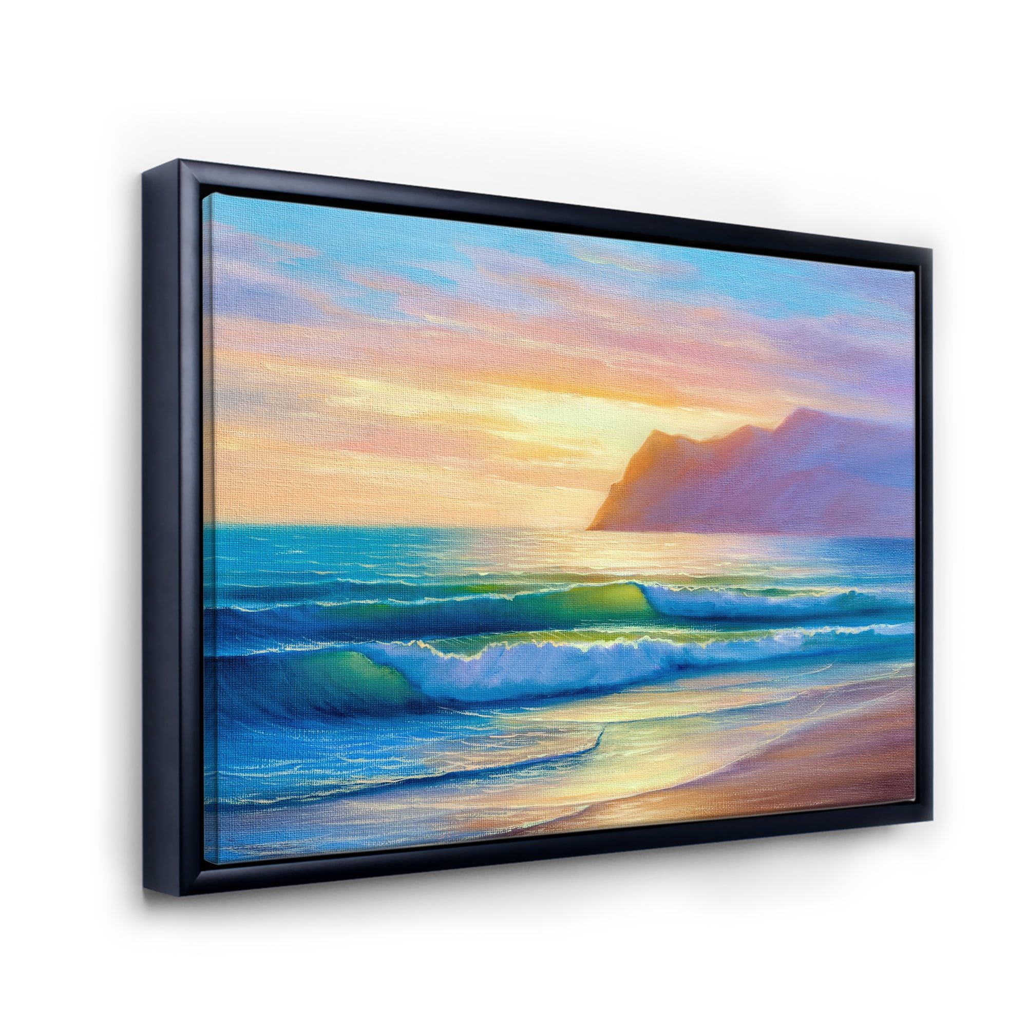 Designart 'Sunrise Glow On The Sea Waves IV' Nautical & Coastal Framed Canvas Wall Art Print