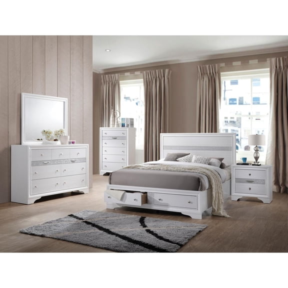 Eastern King Bed with Storage|City Chic White Bed Frame|Modern Panel Headboard & Footboard