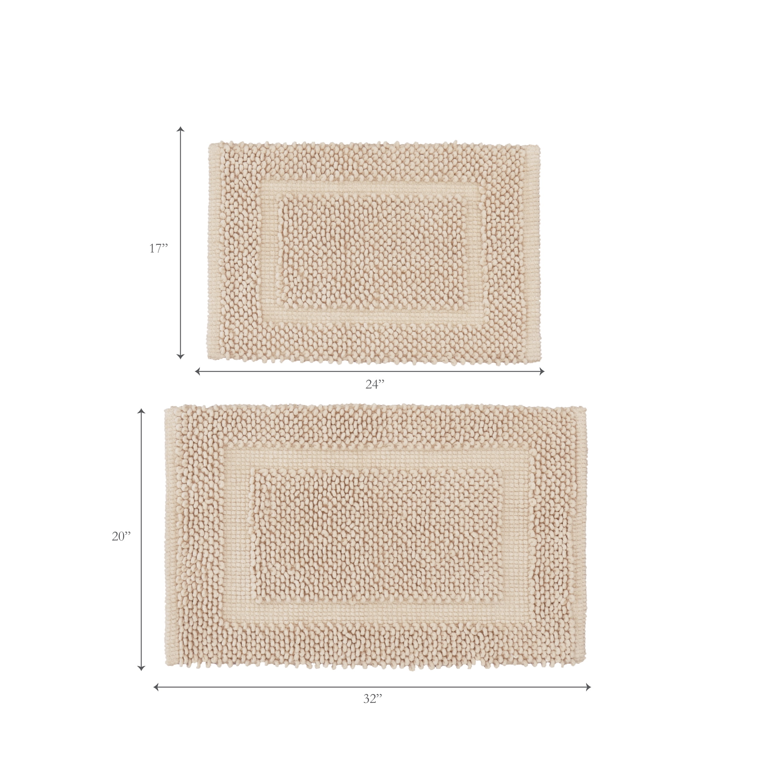 Jean Pierre New York Sophie Border 100% Cotton Non-Slip Bath Mat Set - Ivory - 17x24/20x32