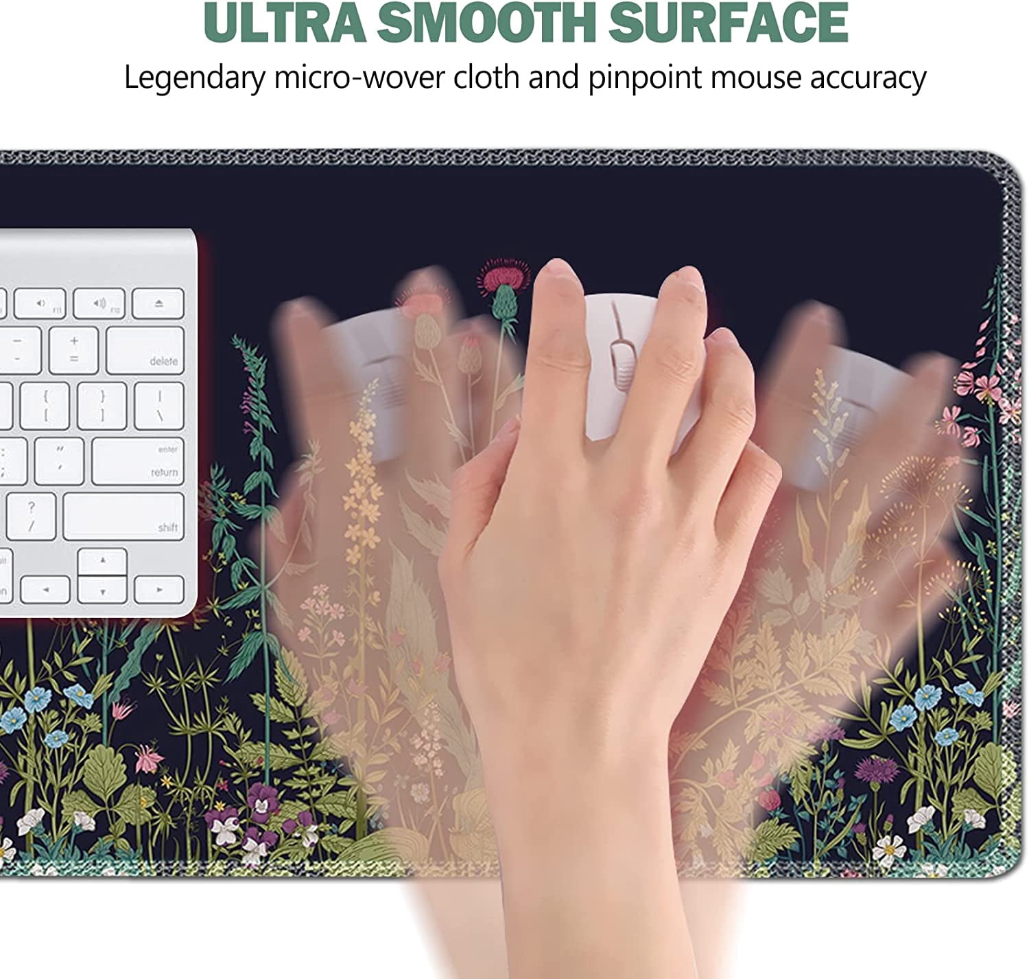 Large Gaming Mouse Pad, Extended Mouse Pad with Stitched Edge, XL Keyboard Mouse Mat Non-Slip Rubber Base Desk Pad 31.5x15.7inch for Office Home Game Work -Flowers Plants