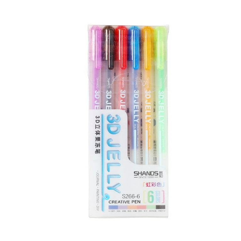 3D Jelly Pen Set, 6 Colors 3D Glossy Jelly Pens, Assorted Colors Gel Ink Pens for DIY Painting Drawing Coloring, Suitable on Glass Plastic