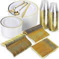 thumbnail image 2 of 600 Piece Gold Dinnerware Set â€“ 200 White and Gold Plates â€“ Set of 300 Gold Plastic Silverware â€“ 100 Plastic Cups â€“ Disposable Gold Dinnerware Set for Party - 100 Guests, 2 of 4