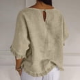 thumbnail image 5 of Women T Shirts Summer Tops Solid Cotton and Linen Ruffle Pleated Hem Tops Round Neck Casual Shirt Tops Comfortable Shirts, 5 of 8