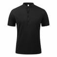 thumbnail image 2 of VSSSJ Mens Shirt Super Button Up Short Sleeve Stand Collar Tops Casual Breathable Solid Summer Sports Shirts for Men Black XXXL, 2 of 3