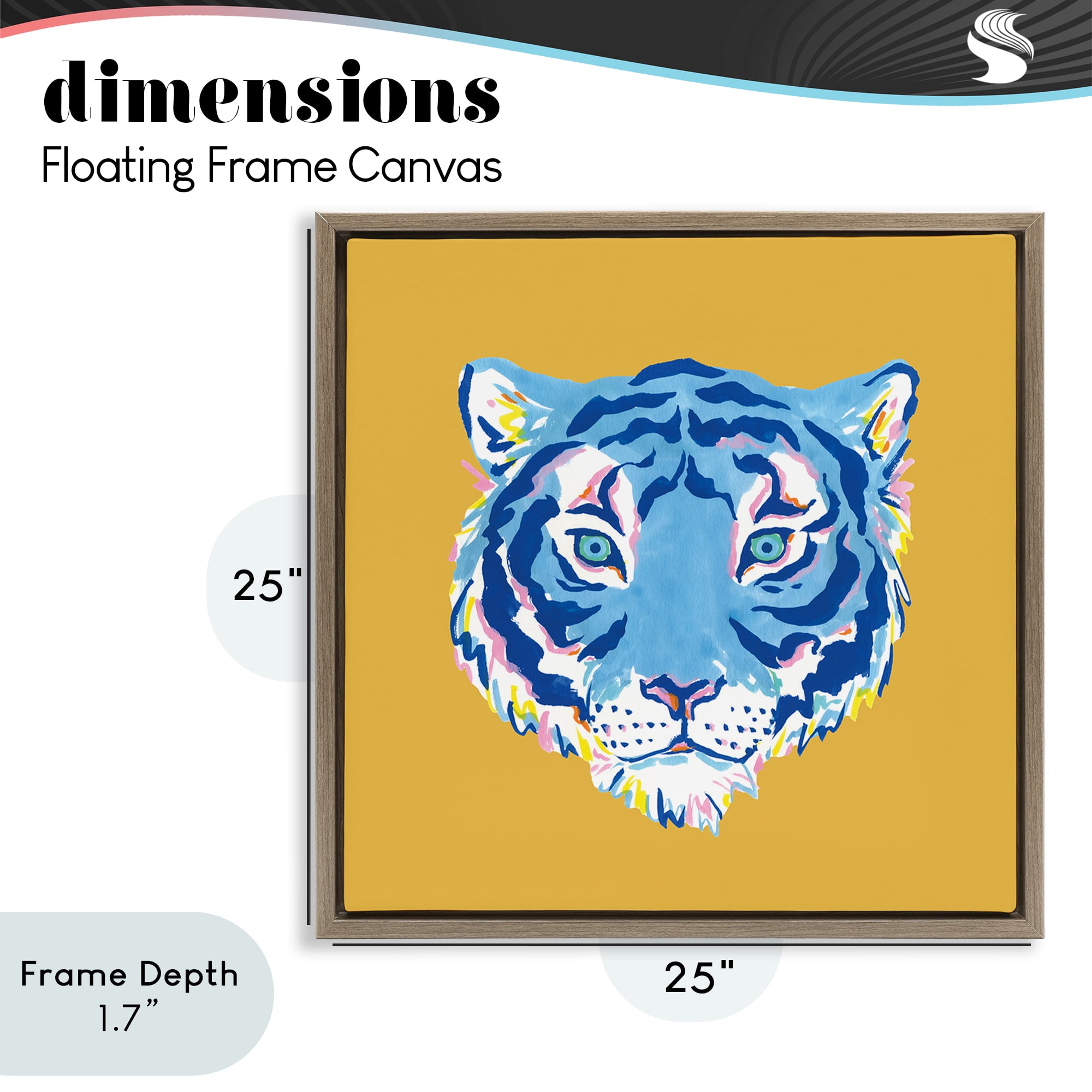 Stupell Industries Blue Tiger over Yellow Brown Framed Floater Canvas Wall Art, design by Karolina Sato