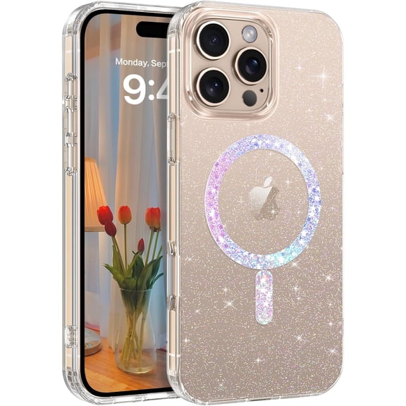 Case Magnetic for iPhone 16 Pro Max 6.9" Case Clear Glitter [Compatible with Mag Safe] Bling Sparkle Soft Shockproof Protective Cover for iPhone 16 Pro Max -Clear