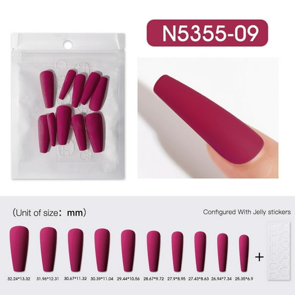 ONLYEOR 10Pcs Long Trapezoidal Press On Nails, Glossy & Matte Acrylic Nail Patches, Reusable Full Cover Fake Nails With Jelly Glue for Women (C)