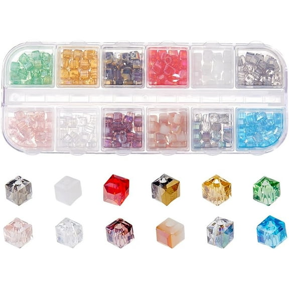 360Pcs 12 Colors Cube Faceted Glass Beads Square Beads 4mm Spacer Bead Electroplated Bead for Bracelet Necklace Jewelry Making Hole: 1mm (Light Color)