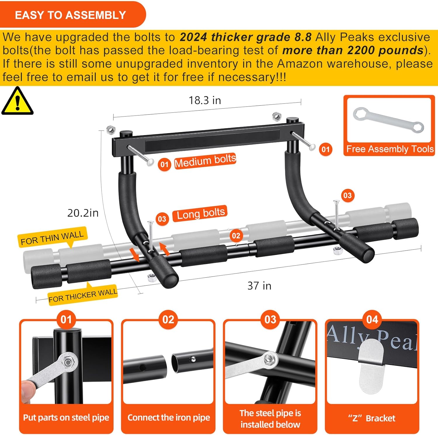 Pull Up Bar for Doorway | Thickened Steel Max Limit 440 lbs Upper Body Fitness Workout Bar| Multi-Grip Strength for Doorway | Indoor Chin-Up Bar Fitness Trainer for Home Gym Portable