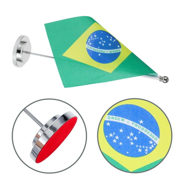 FRCOLOR Brazil Desk Flag With Base Polyester Single Rod For Quick Setup For Home Hotel Restaurant Adds Brazil Charm For Tabletop Display Decoration