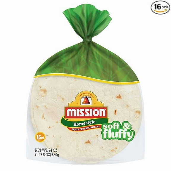 Mission Fajita Homestyle Flour Tortillas, Large Size, 16 Count( Pack of 2 )