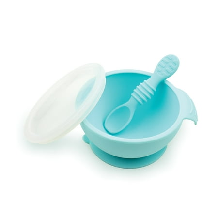 Bumkins Baby Silicone First Feeding Set w/ Bowl, Lid & Spoon for Ages 4 months+ (Blue)