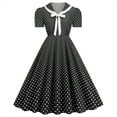 thumbnail image 3 of Umfun Womens Dresses A Line Flare Vintage Dress Bowknot Prom V-Neck Collar Short Sleeve Polka Printing Best Gift for Festivals Black L, 3 of 6