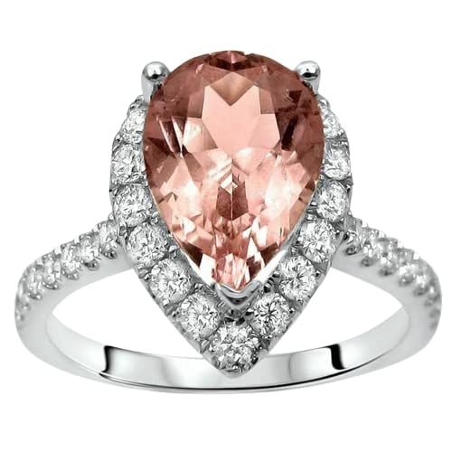 HeartsAndYou 4ct Natural Peach Morganite Halo Ring 14k SOLID White Gold with Round Accents