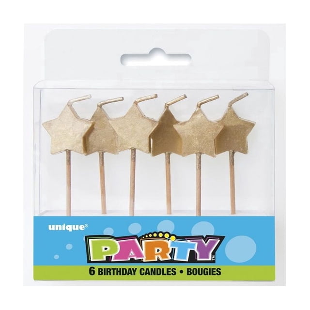 Star Pick Birthday Candles, Gold, 6ct