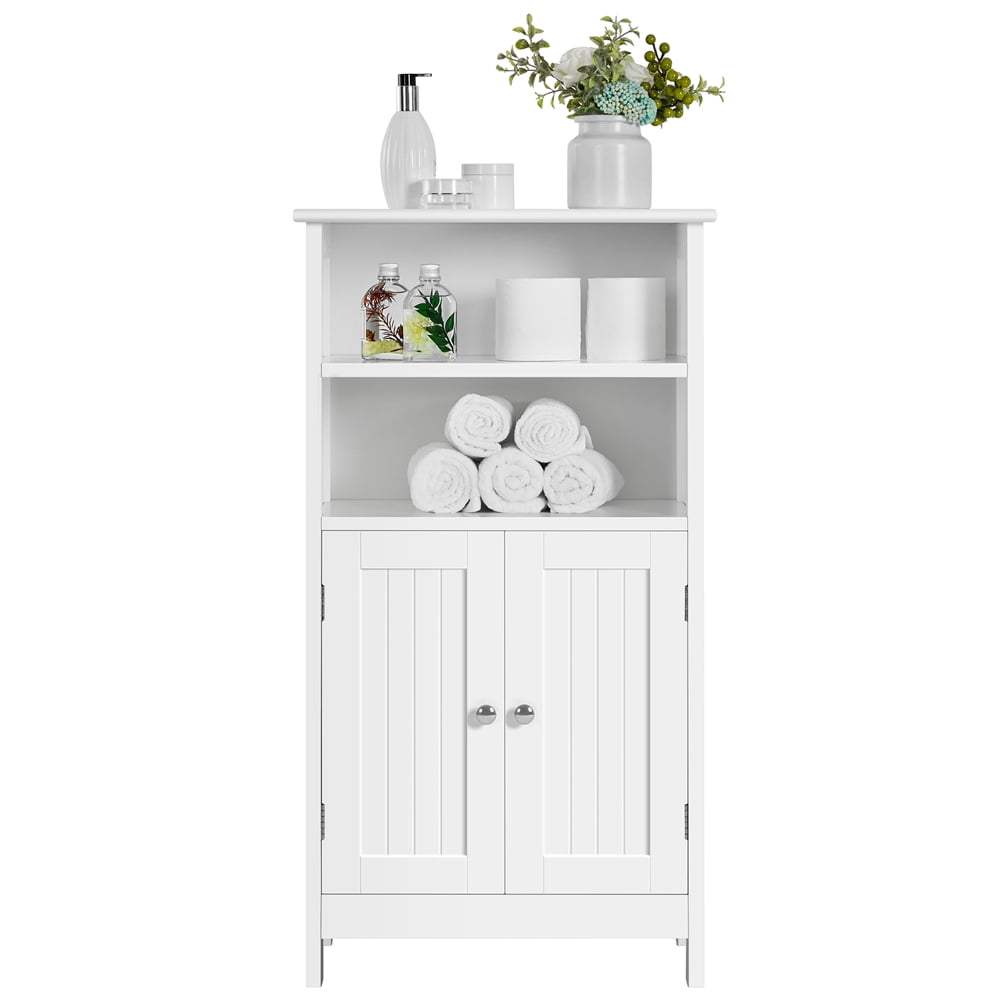 Yaheetech 5-Tier Bathroom Floor Cabinet with Double Door and Adjustable Shelf, White