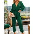 thumbnail image 4 of Weardear Womens Jumpsuits Casual V Neck Lantern Long Sleeve Dressy Romper Pleated Belt One Piece Outfits with Pocketss, 4 of 7
