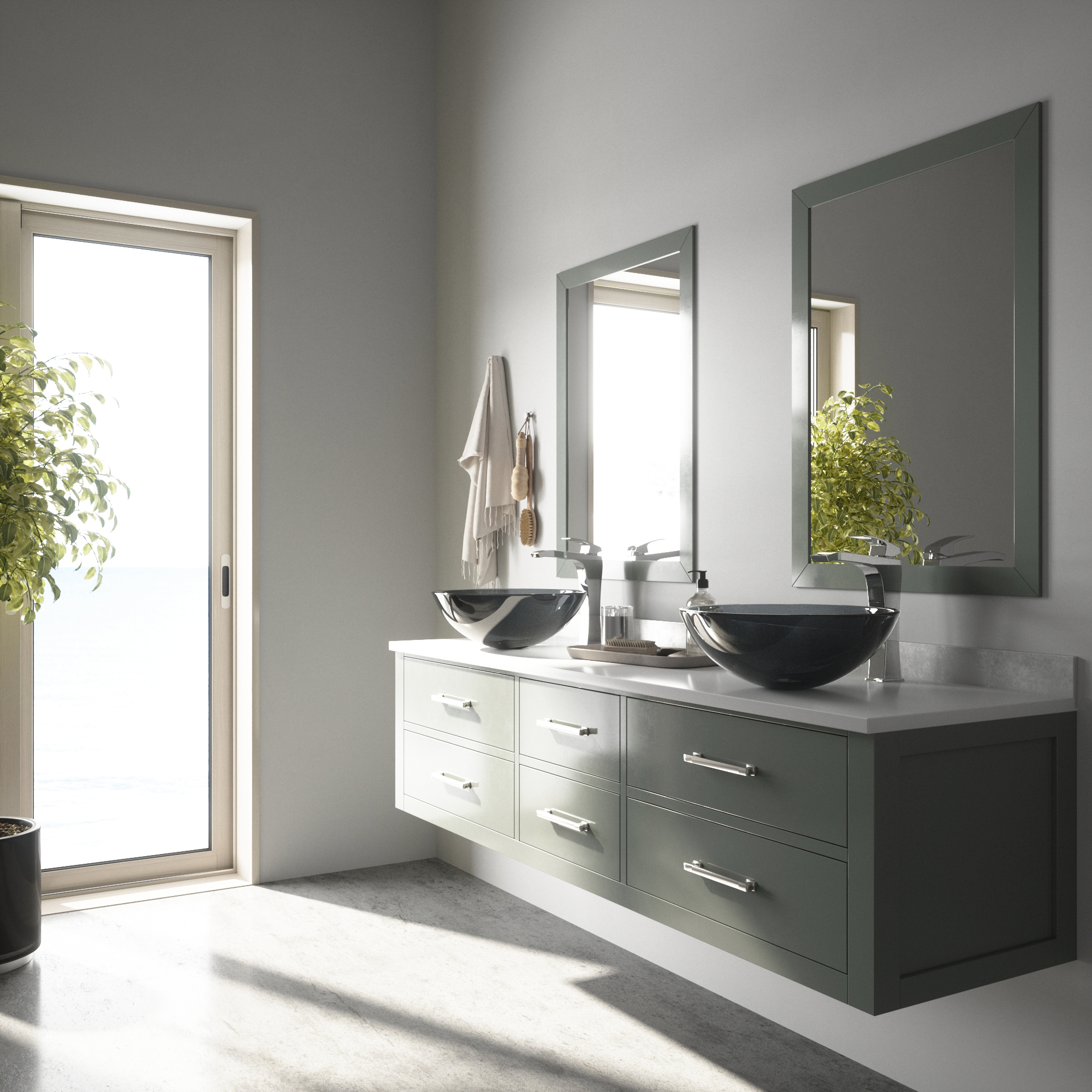 VIGO Giovanni Sheer Black Glass 17 in. L x 17 in. W x 6 in. H Round Vessel Bathroom Sink