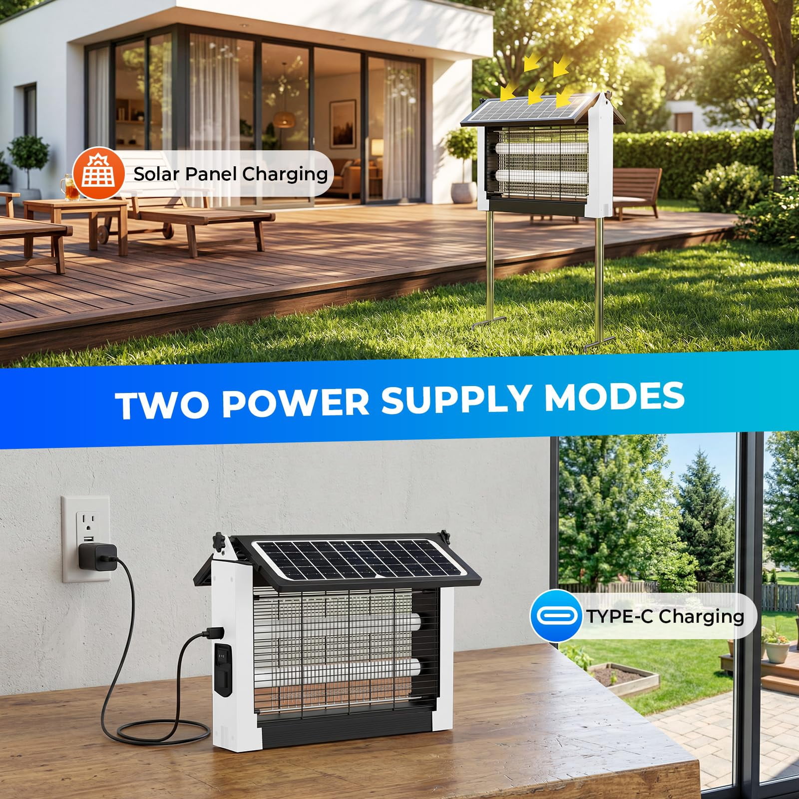 Upgraded Solar Zapper Outdoor With Dual Panels  4500v Cordless Rechargeable Fly Insect Killer Waterproof Electric Mosquitoes For Patio Garden Backyard Rv Camping Pond