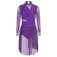 thumbnail image 3 of Hansber Women's Rhinestones Mesh Figure Skating Dress Backless Leotard with Skirt Flowy Lyrical Dance Dress Purple M, 3 of 5