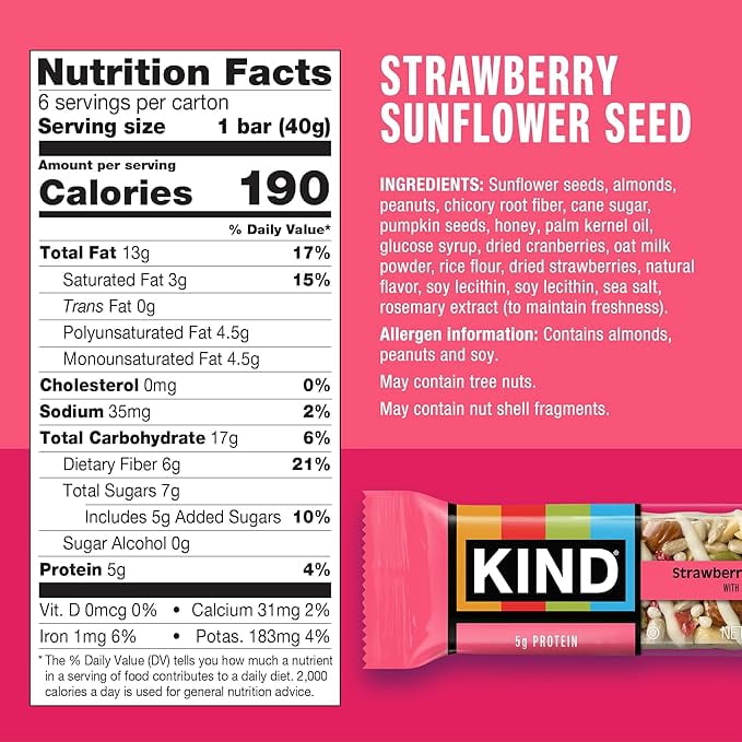 KIND Bars Seeds, Fruit and Nuts Variety Pack, Strawberry, Dark Chocolate Raspberry and Orange Cranberry, Good Source of Fiber, 5g Protein, Gluten Free Snack Bars, 18 Count
