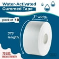 thumbnail image 2 of IDL Packaging 3" x 375' Reinforced Water-Activated Kraft Gummed Tape 70lb Thickness (Pack of 10) - Secure Paper Packing Tape for Secure Carton Sealing, 2 of 6