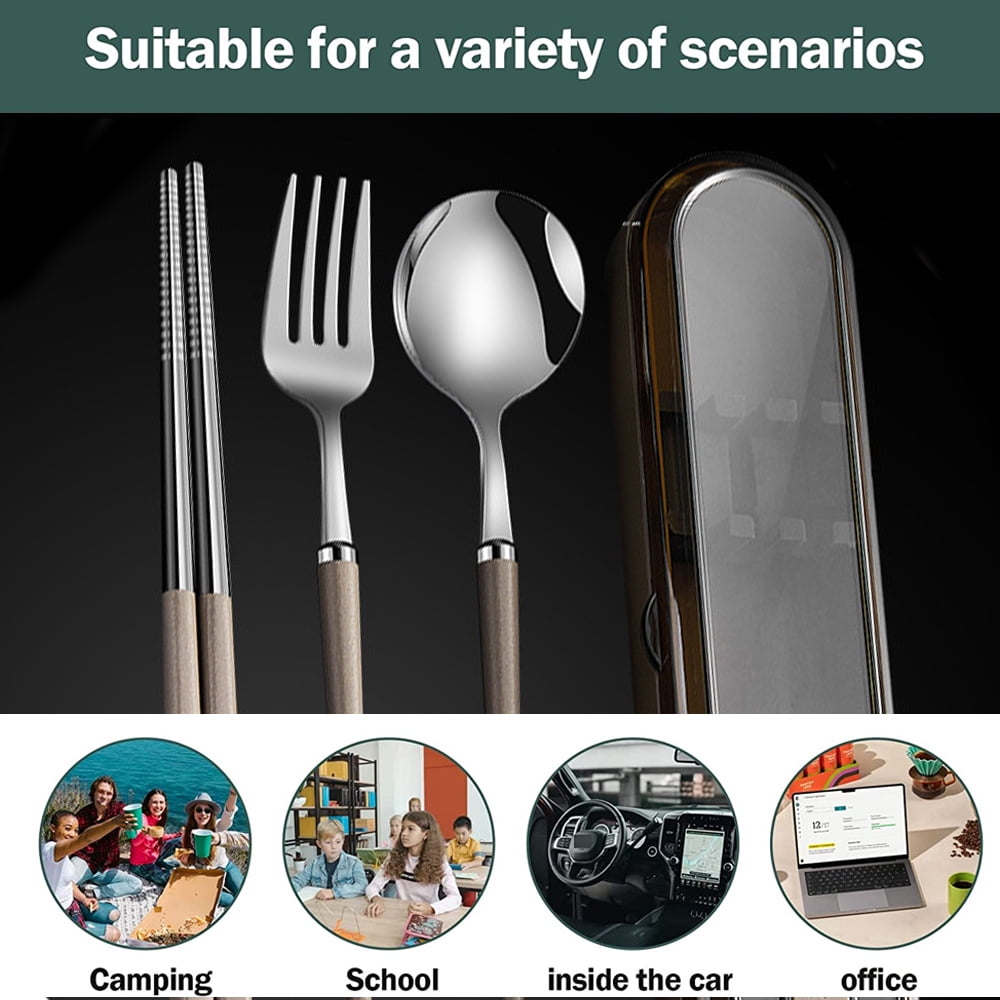Reusable stainless steel travel cutlery, utensils set with case