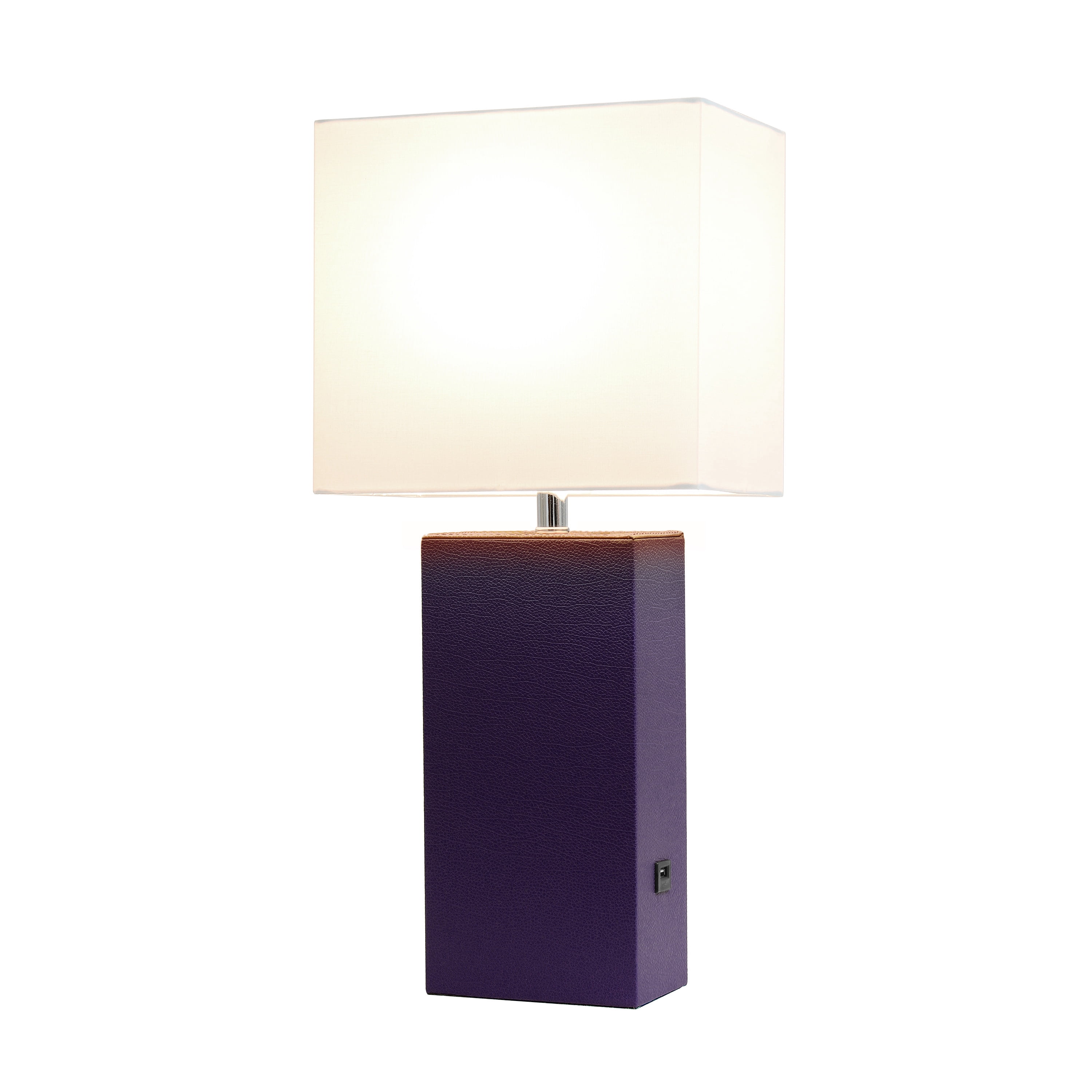 Lalia Home 21" Leather Modern Bedside Table Lamp with USB Port and LED Bulb, Eggplant Purple