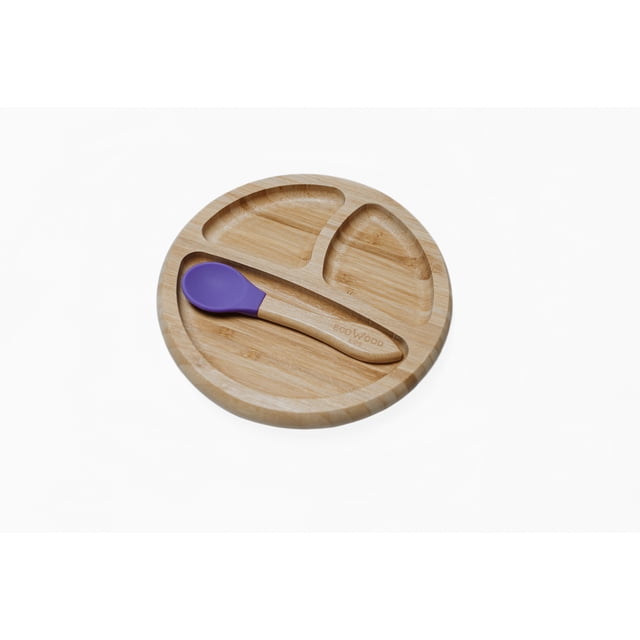 Plato Extendido Ecowood de Bambú y Base de Silicona con Divisiones para Bebe y Niño Ecowood Plato y cuchara de bambú