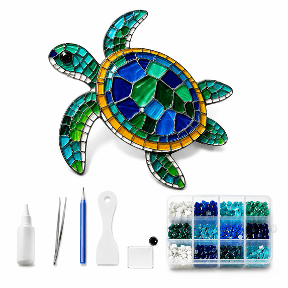 DIY Sea Glass Mosaic Art Kit, Sea Turtle Special Shape Acrylic Mosaic Craft for Adults and Beginners, Complete Coastal Decor Project, Sea Turtle
