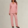 thumbnail image 2 of MVRLSH Lounge Pajama Sets for Women Plaid Print Lapel Button Long Sleeve Two Piece Loose Casual Sleep wear Summer Soft Comfortable Top Red - XXL, 2 of 6