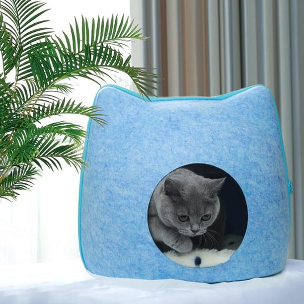 Cama acolchada para , camas extraíbles para para suministros para mascotas de interior con cremallera, tienda pequeña lavable para , Azul Colco Cueva de la cama del gato