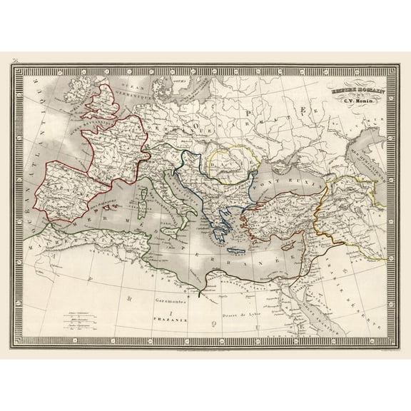Historic Map - Roman Empire - Monin 1839 - 27.26 x 23 - Vintage Wall Art