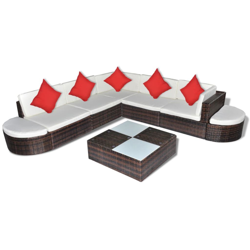 vidaXL 8 Piece Patio Lounge Set with Cushions Poly Rattan Brown - image 2 of 4